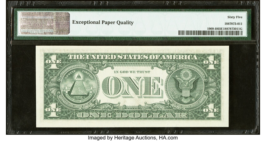 image for: Low Serial Number 222 Fr. 1909-H $1 1977 Federal Reserve Note. PMG Gem Uncirculated 65 EPQ....