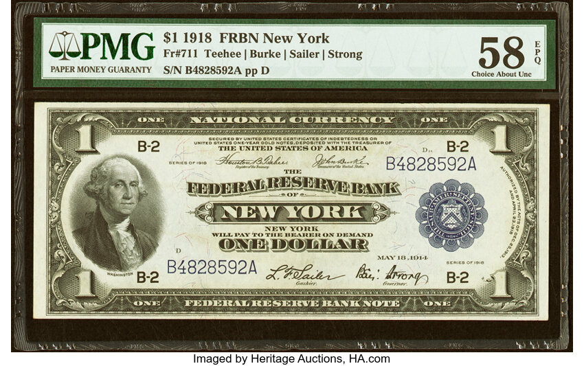 image for: Fr. 711 $1 1918 Federal Reserve Bank Note PMG Choice About Unc 58 EPQ....