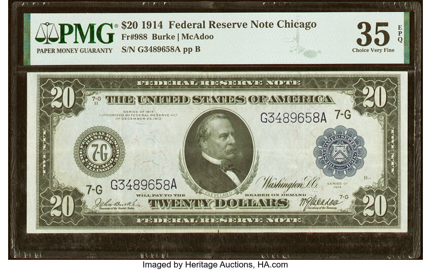 image for: Fr. 988 $20 1914 Federal Reserve Note PMG Choice Very Fine 35 EPQ....