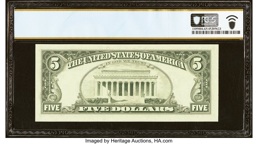 image for: Partial Down Ladder Serial Number 08765432 Fr. 1977-C $5 1981A Federal Reserve Note. PCGS Banknote Gem Unc 65 PPQ....