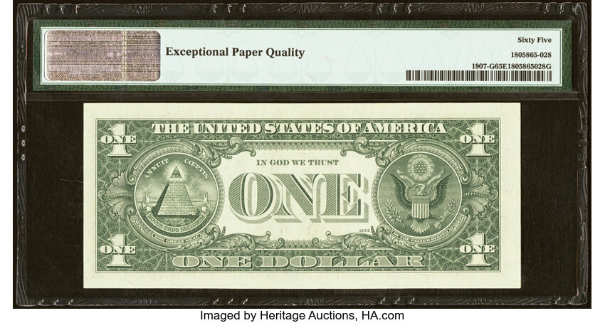 image for: Super Repeater Serial Number 15151515 Fr. 1907-G $1 1969D Federal Reserve Note. PMG Gem Uncirculated 65 EPQ....