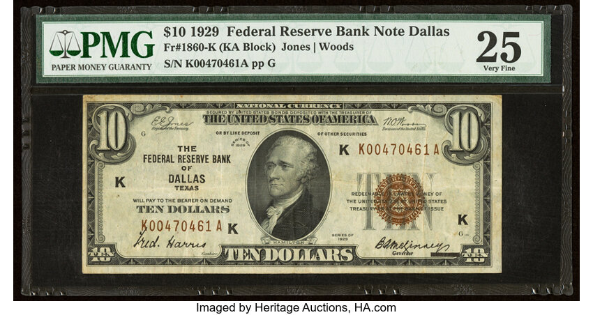 image for: Fr. 1860-K $10 1929 Federal Reserve Bank Note. PMG Very Fine 25....