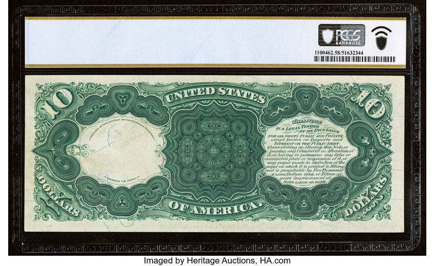 image for: Fr. 106 $10 1880 Legal Tender PCGS Banknote Choice AU 58 PPQ....