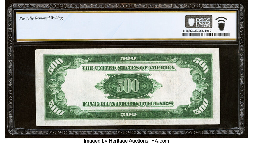 image for: Fr. 2201-B $500 1934 Federal Reserve Note. PCGS Banknote Very Fine 30 Details....