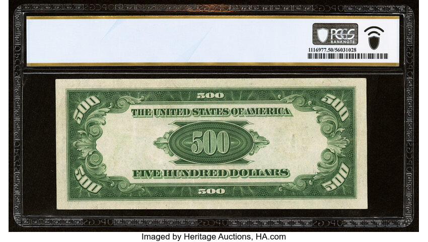image for: Fr. 2202-L $500 1934A Federal Reserve Note. PCGS Banknote About Unc 50....