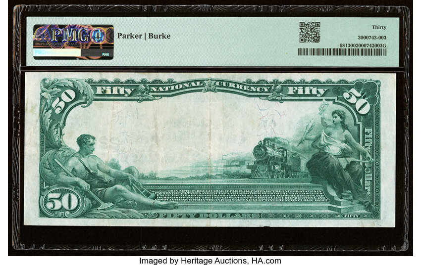 image for: McKeesport, PA - $50 1902 Plain Back Fr. 681 The First National Bank Ch. # 2222 PMG Very Fine 30....