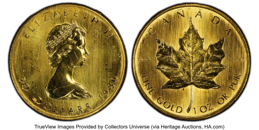 image for: Canada: Elizabeth II gold "Maple Leaf" 50 Dollars (1 oz) 1980 MS63 PCGS,...
