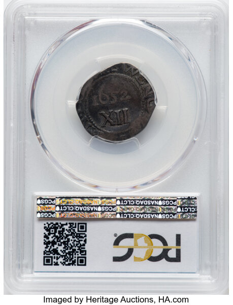 image for: 1652 Oak Tree Shilling, IN at Left, Noe-1, W-430, Salmon 1-A, R.3, Fine 12 PCGS....