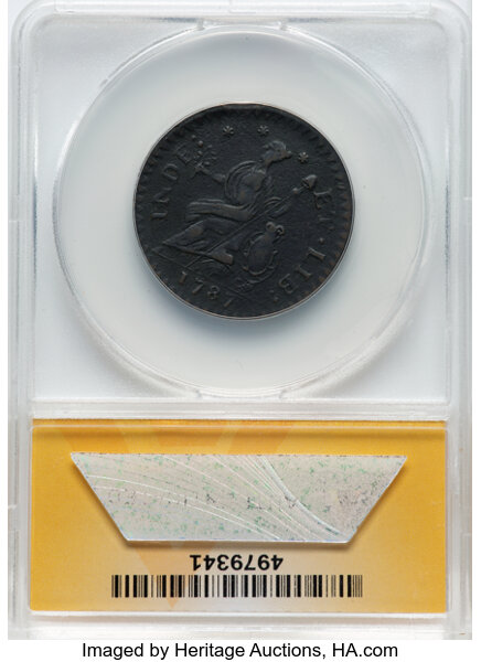 image for: 1787 Connecticut Copper, Mailed Bust Left, Laughing Head, M. 6.1-M, W-2820, R.1 -- Rim Clip -- XF40 ANACS. ...