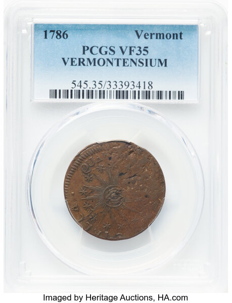 image for: 1786 Vermont Copper, VERMONTENSIUM, RR-6, B. 4-D, W-2020, R.2, VF35 PCGS....