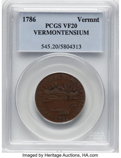 image for: 1786 Vermont Copper, VERMONTENSIUM, RR-6, B. 4-D, W-2020, R.2, VF20 PCGS....