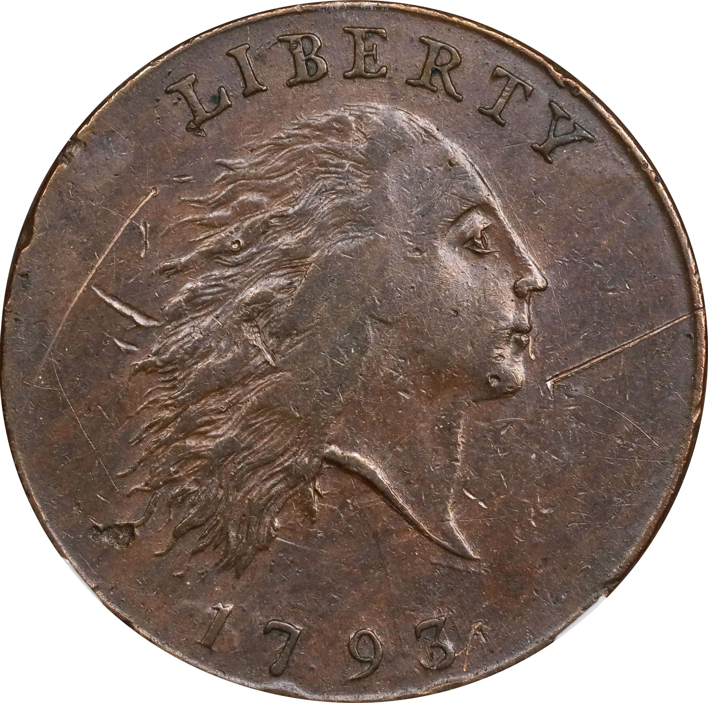 image for: 1793 Flowing Hair Cent. Chain Reverse. S-1, B-1. Rarity-4. AMERI. AU Details--Obverse Scratched (NGC).