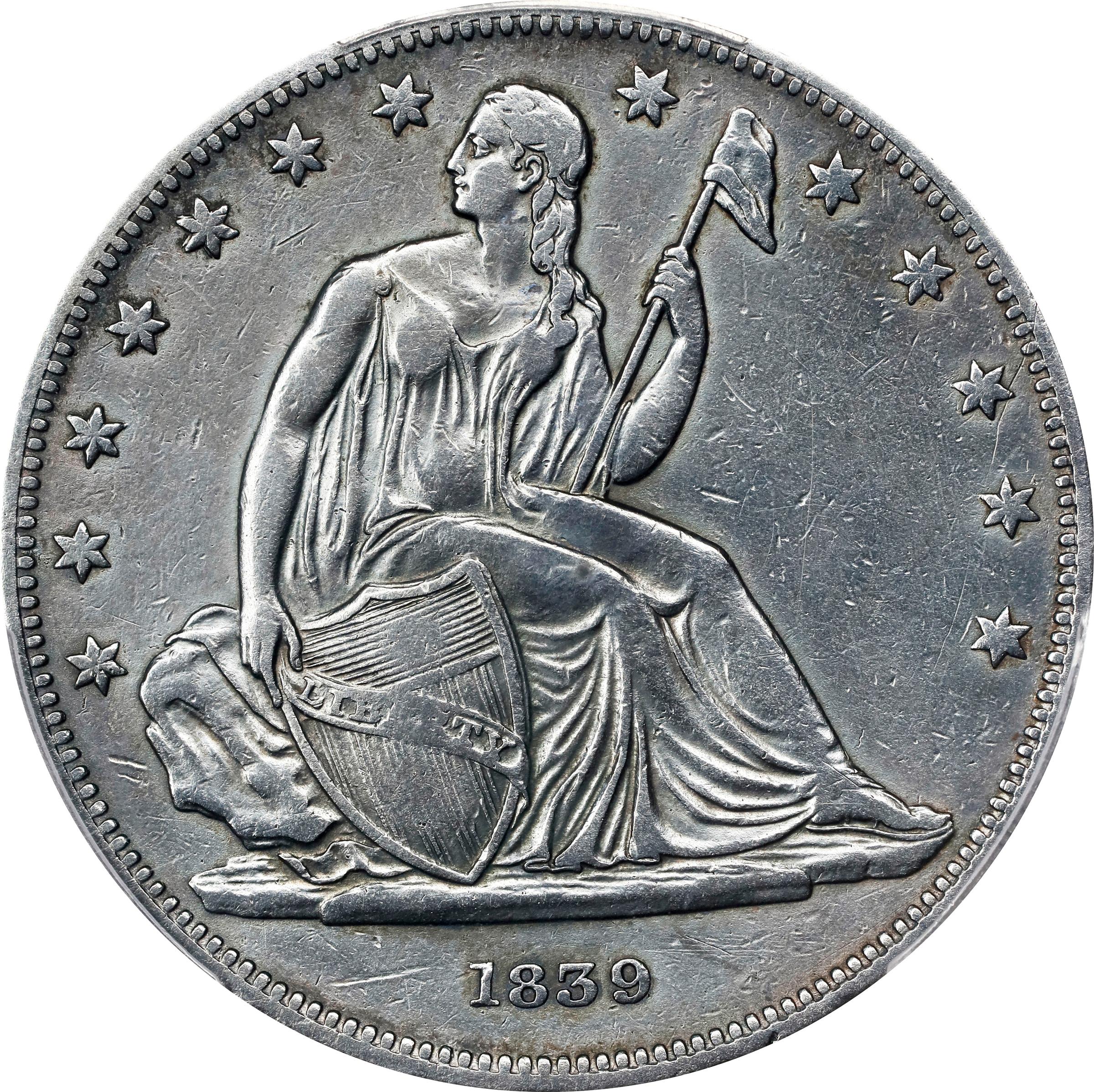 image for: 1839 Gobrecht Silver Dollar. Name Removed. Judd-104 Original, Pollock-116. Rarity-3. Silver. Reeded Edge. Die Alignment IV. Proof. VF Details--Repaired (PCGS).