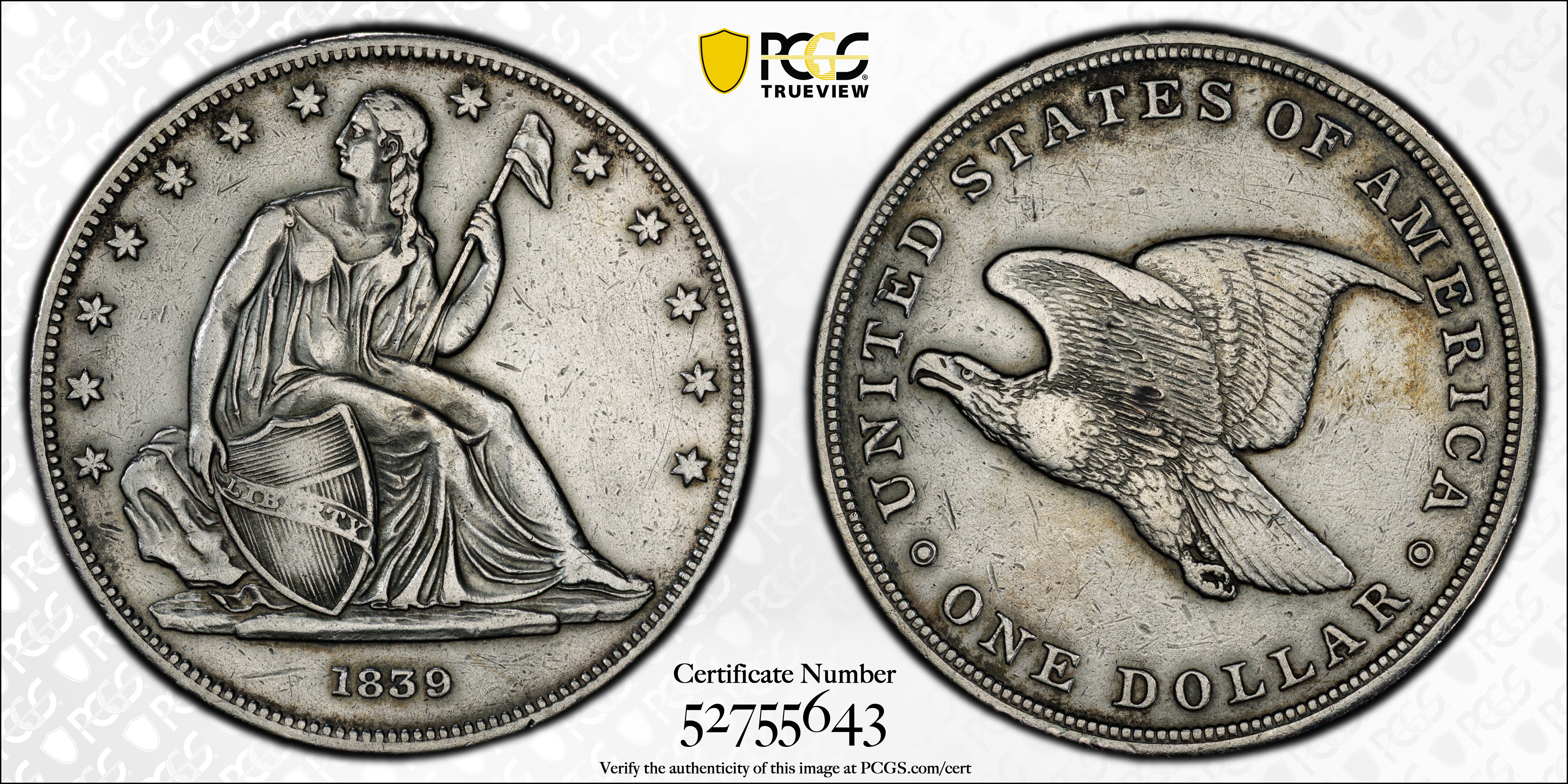 image for: 1839 Gobrecht Silver Dollar. Name Removed. Judd-104 Original, Pollock-116. Rarity-3. Silver. Reeded Edge. Die Alignment IV. Proof. VF Details--Repaired (PCGS).