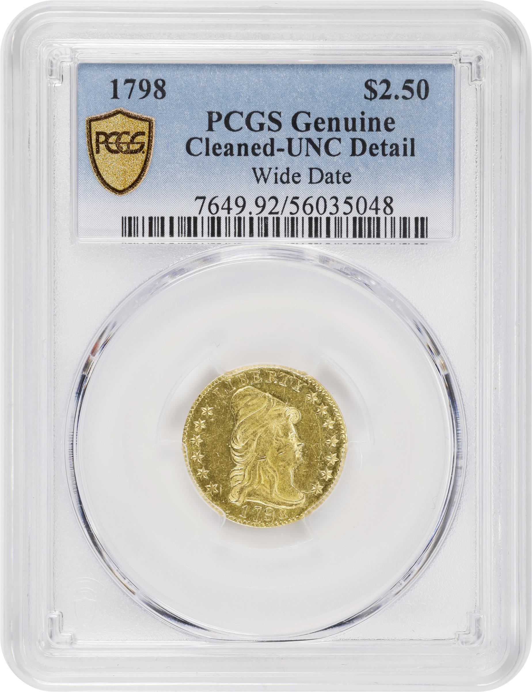 image for: 1798 Capped Bust Right Quarter Eagle. BD-2. Rarity-5. Wide Date, 5 Berries. Unc Details--Cleaned (PCGS).