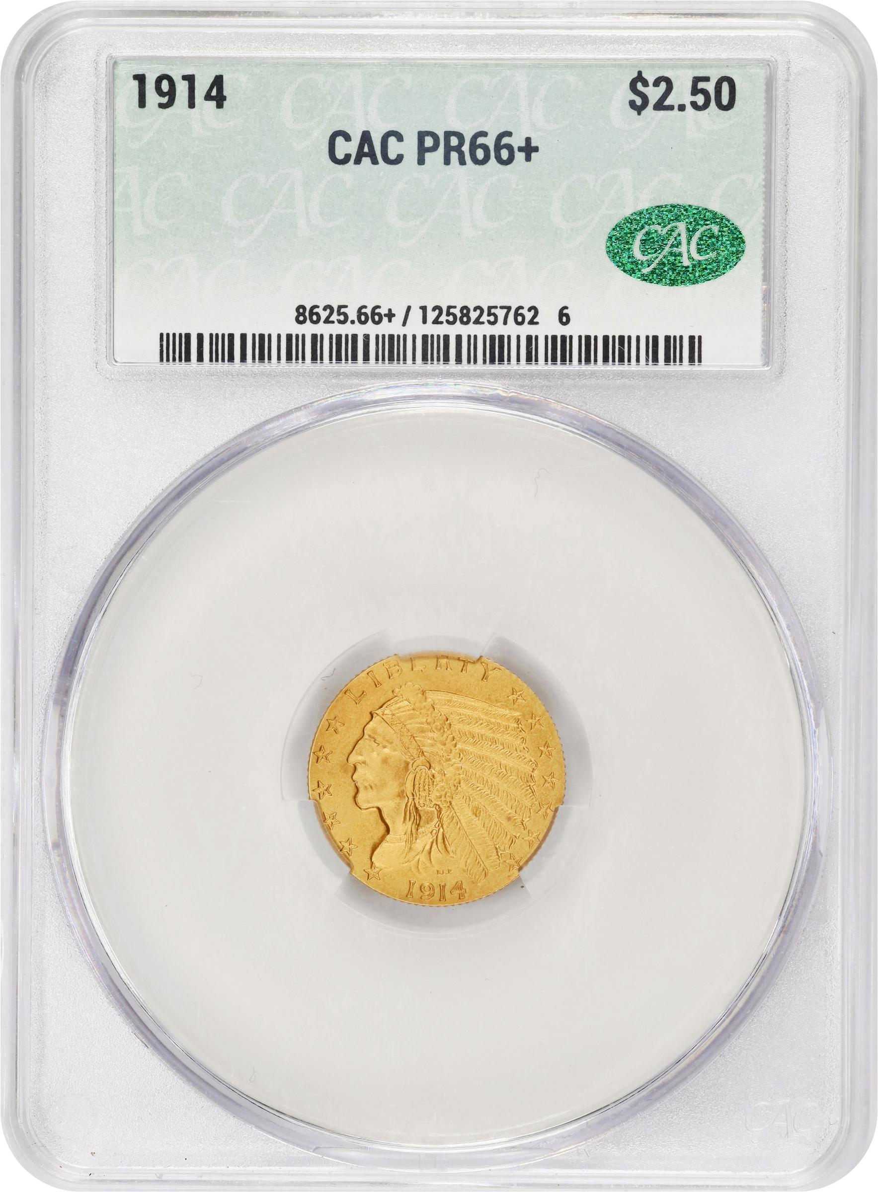 image for: 1914 Indian Quarter Eagle. JD-1. Rarity-5-. Proof-66+ (CACG).