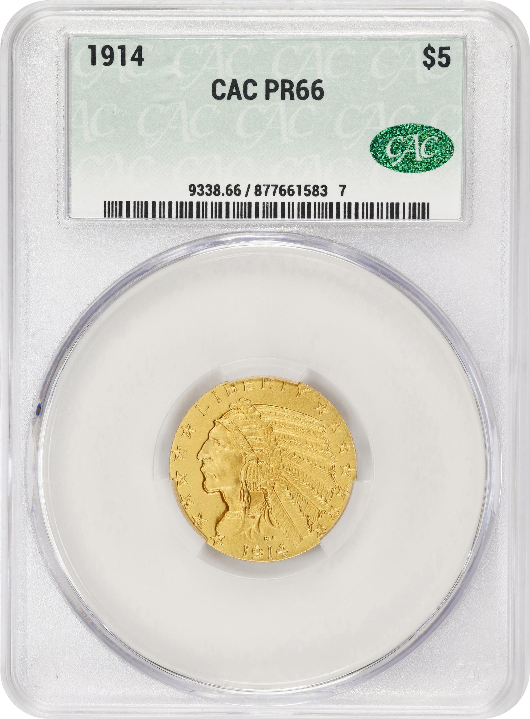 image for: 1914 Indian Half Eagle. JD-1. Rarity-5-. Proof-66 (CACG).