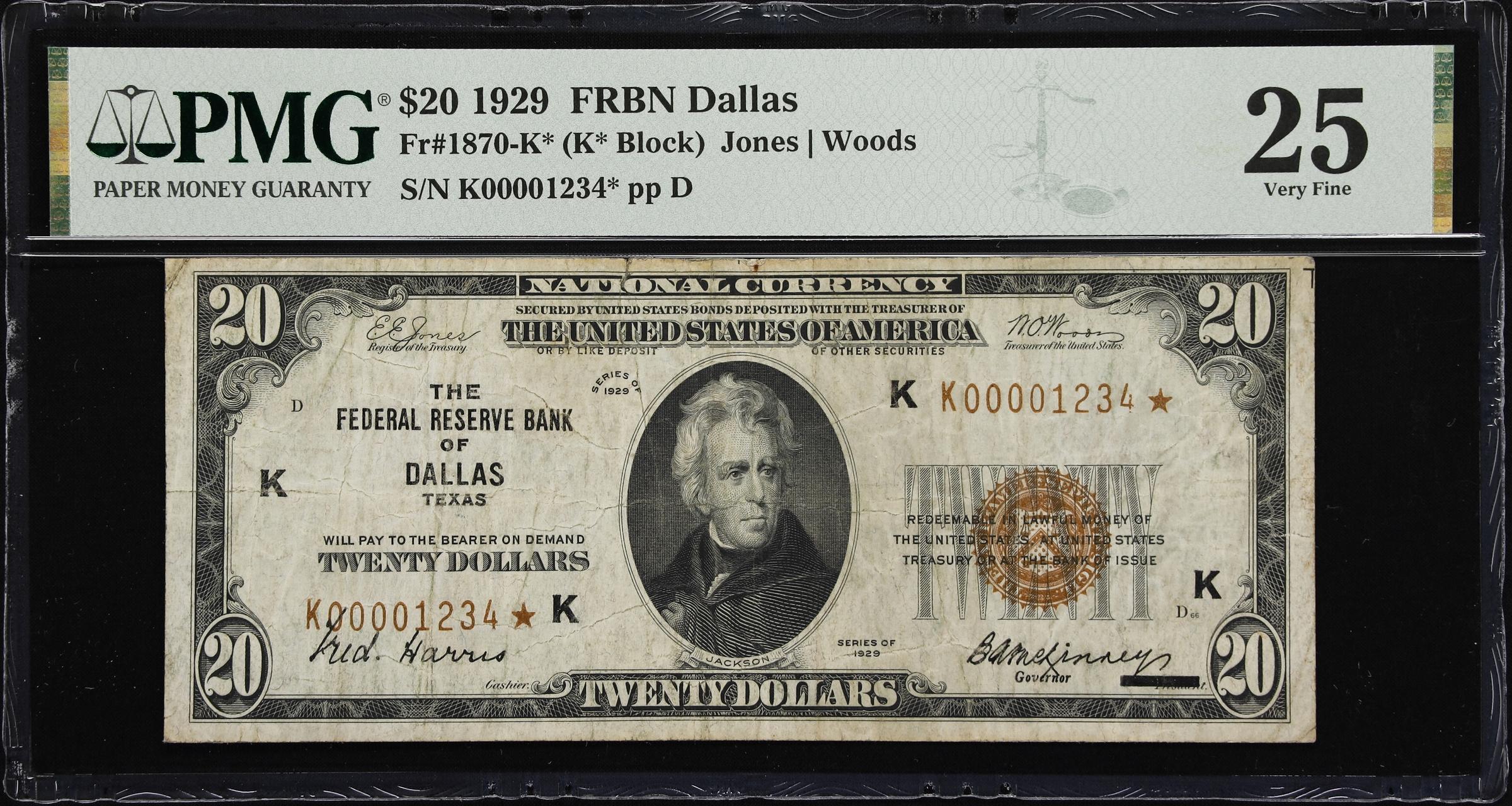 image for: Fr. 1870-K*. 1929 $20 Federal Reserve Bank Note. Dallas. PMG Very Fine 25.