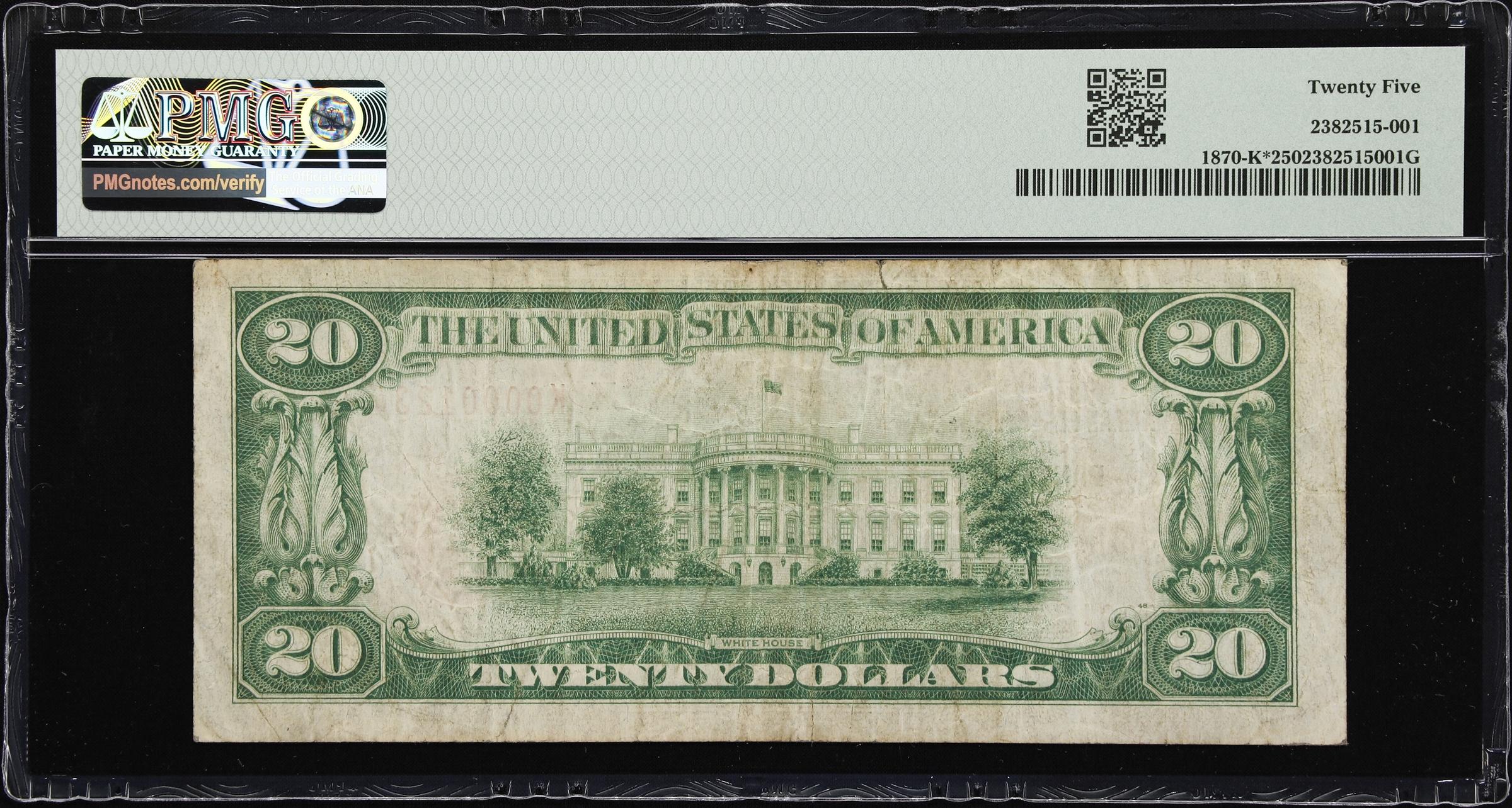 image for: Fr. 1870-K*. 1929 $20 Federal Reserve Bank Note. Dallas. PMG Very Fine 25.