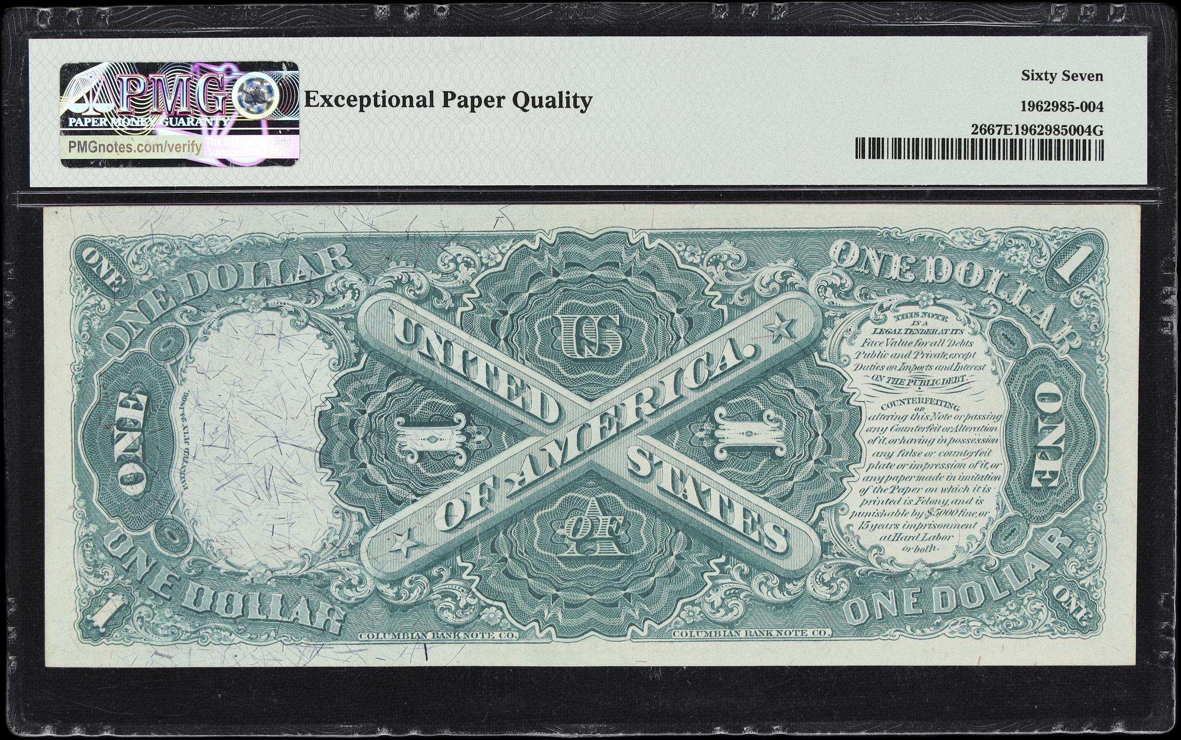 image for: Fr. 26. 1875 $1 Legal Tender Note. PMG Superb Gem Uncirculated 67 EPQ.
