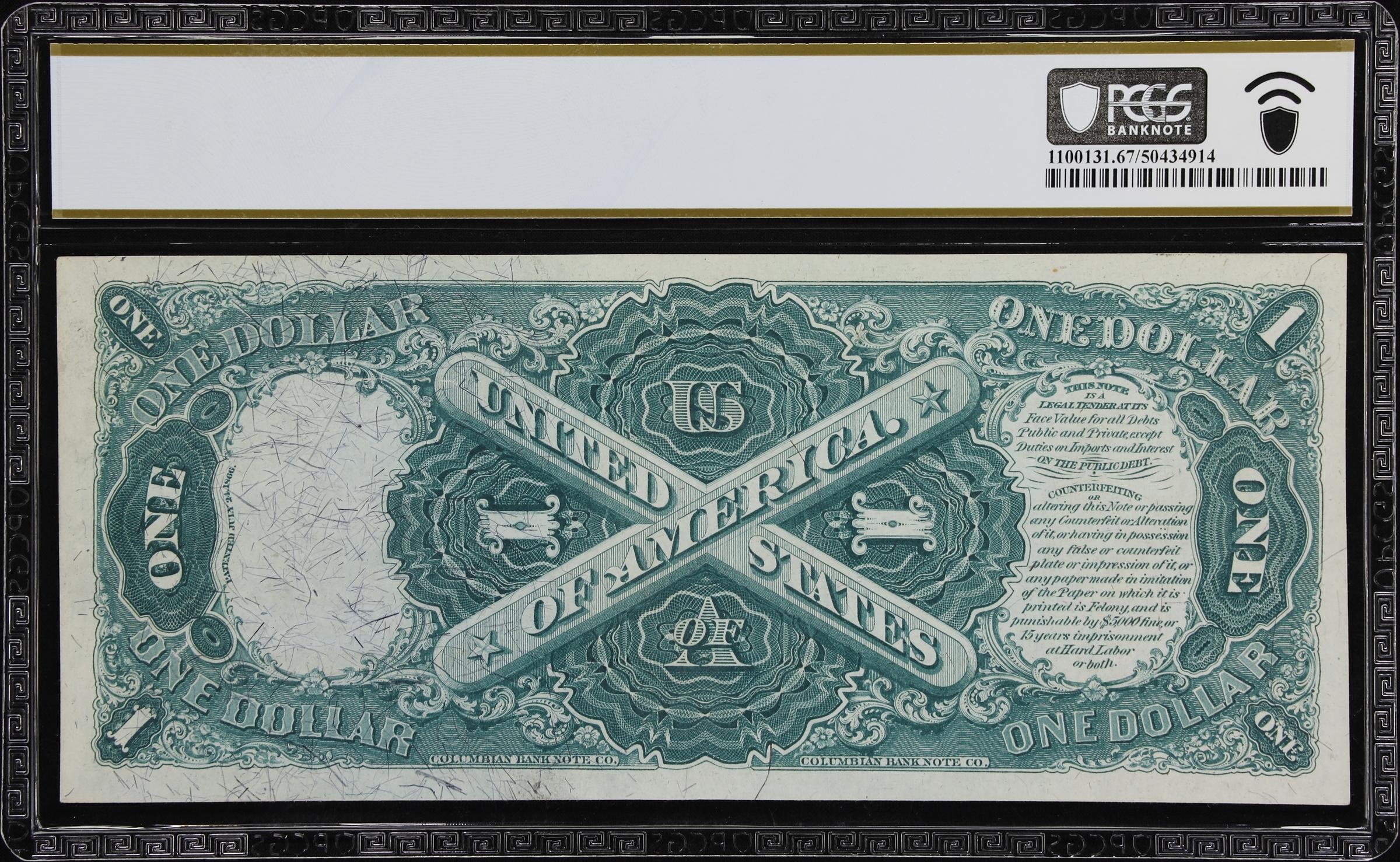 image for: Fr. 26. 1875 $1 Legal Tender Note. PCGS Banknote Superb Gem Uncirculated 67 PPQ.