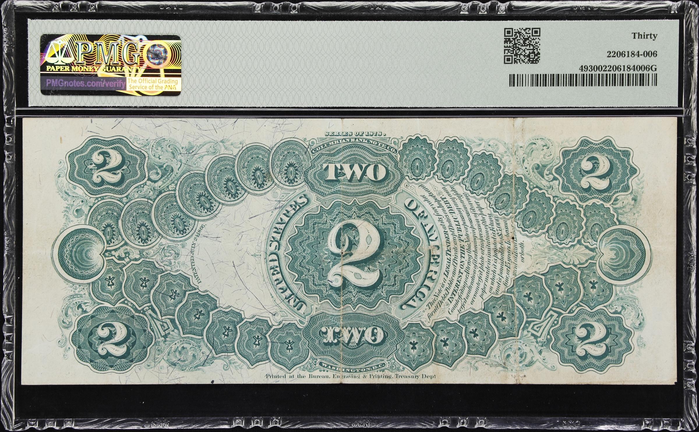 image for: Fr. 49. 1878 $2 Legal Tender Note. PMG Very Fine 30.