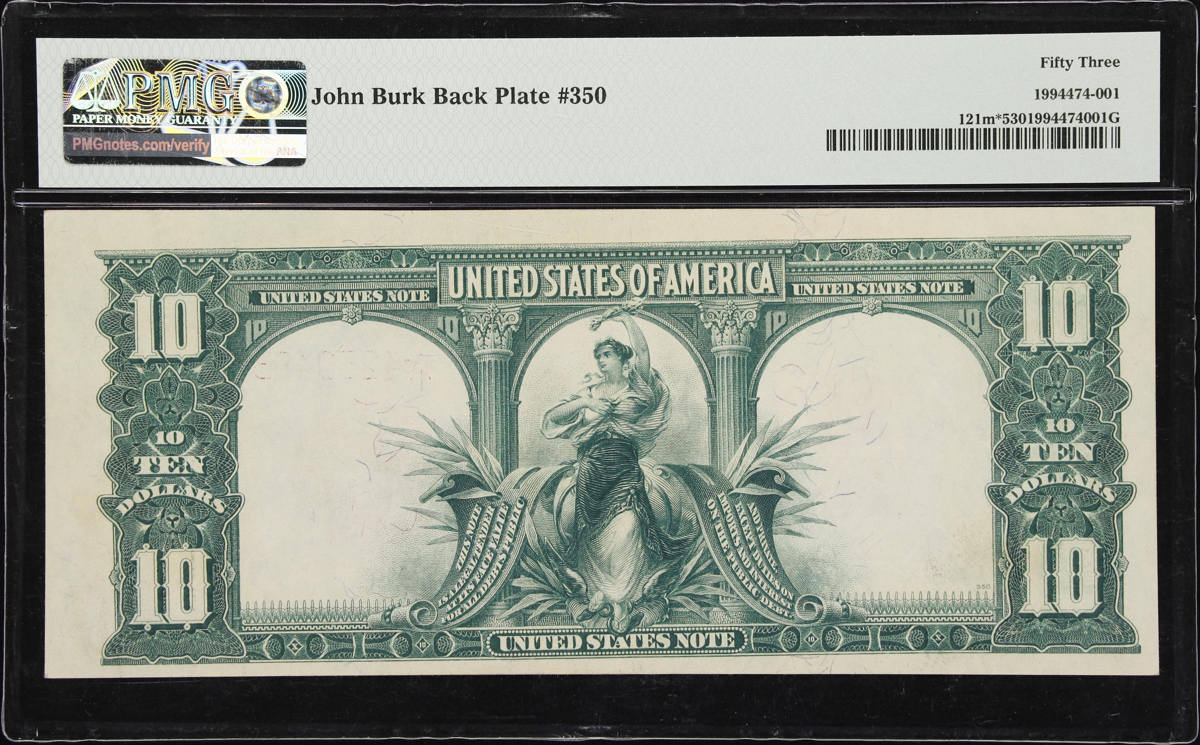 image for: Fr. 121m*. 1901 $10 Legal Tender Star Note. Mule. PMG About Uncirculated 53.