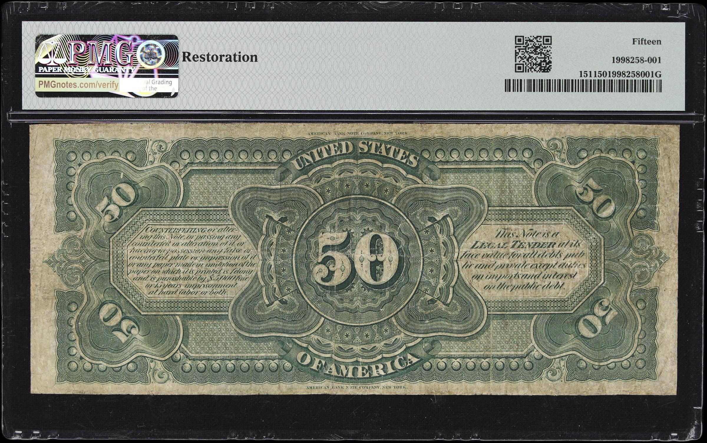 image for: Fr. 151. 1869 $50 Legal Tender Note. PMG Choice Fine 15.