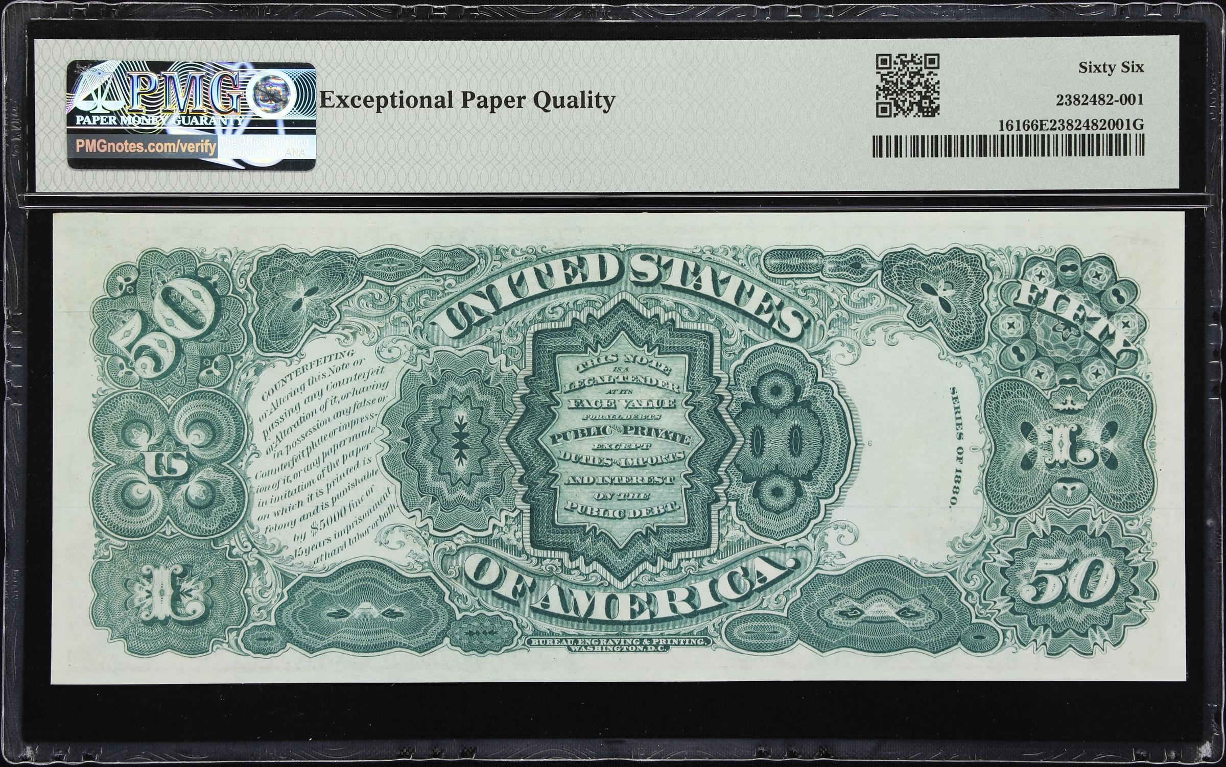image for: Fr. 161. 1880 $50 Legal Tender Note. PMG Gem Uncirculated 66 EPQ.