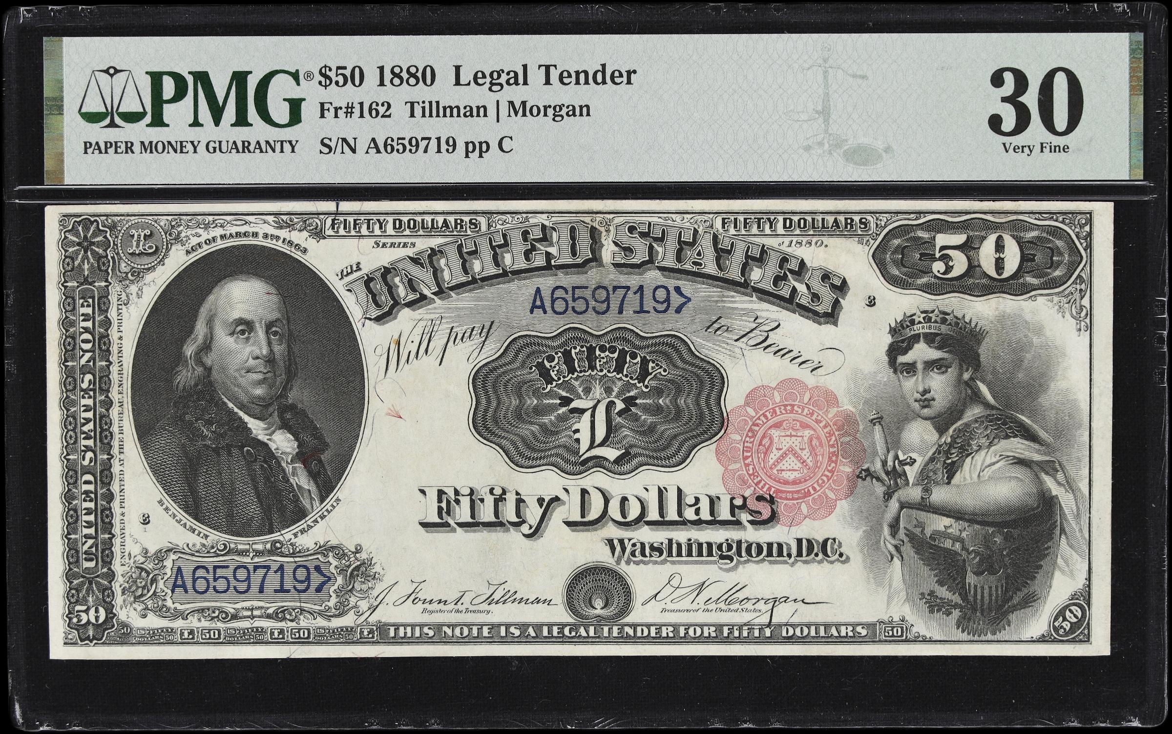 image for: Fr. 162. 1880 $50 Legal Tender Note. PMG Very Fine 30.
