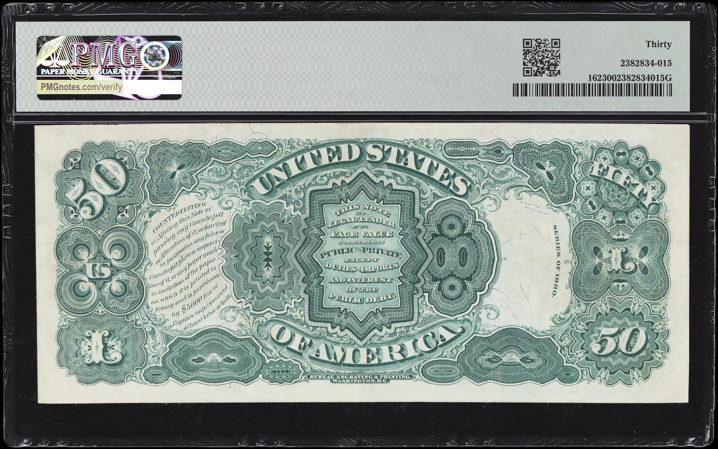 image for: Fr. 162. 1880 $50 Legal Tender Note. PMG Very Fine 30.