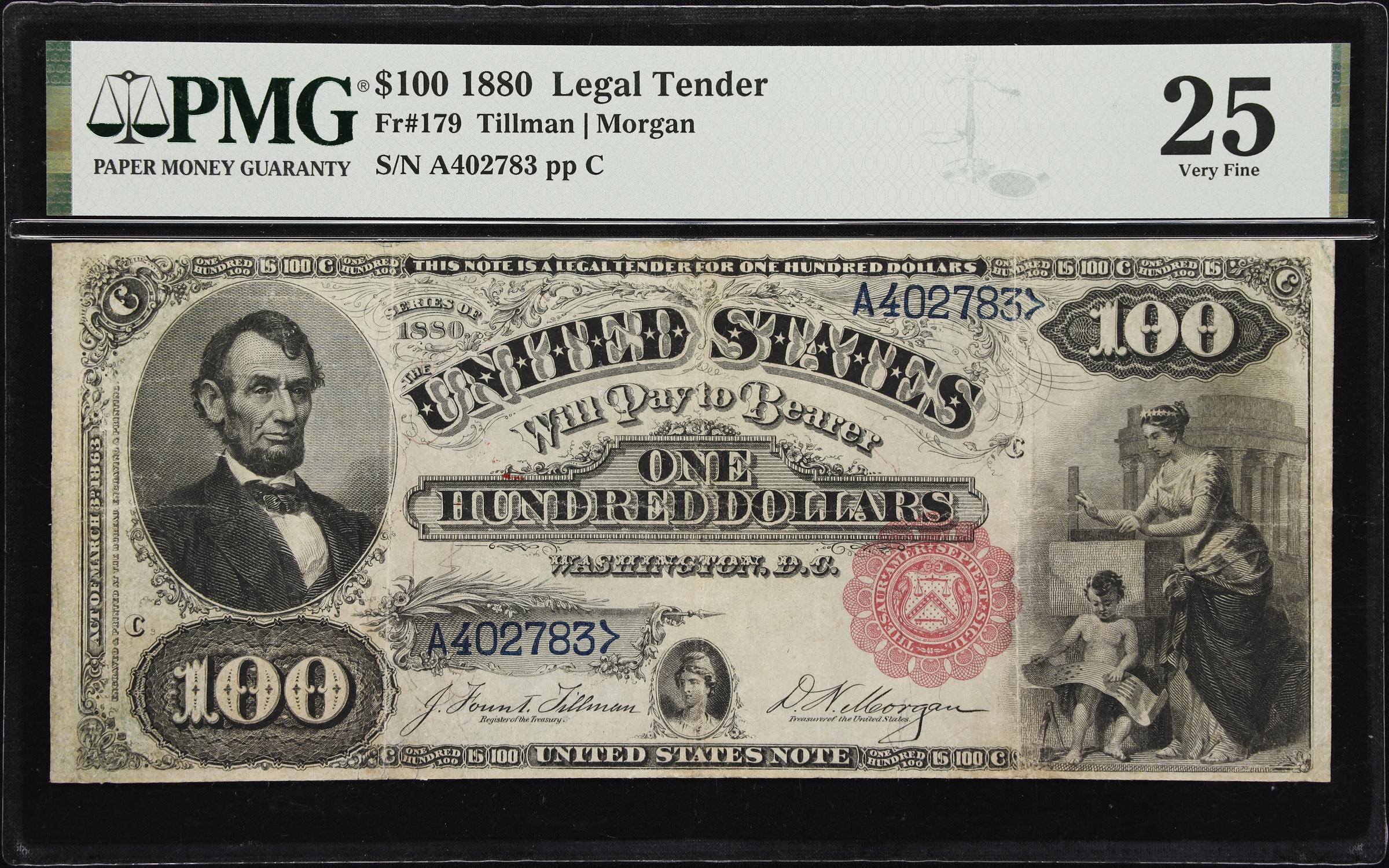 image for: Fr. 179. 1880 $100 Legal Tender Note. PMG Very Fine 25.