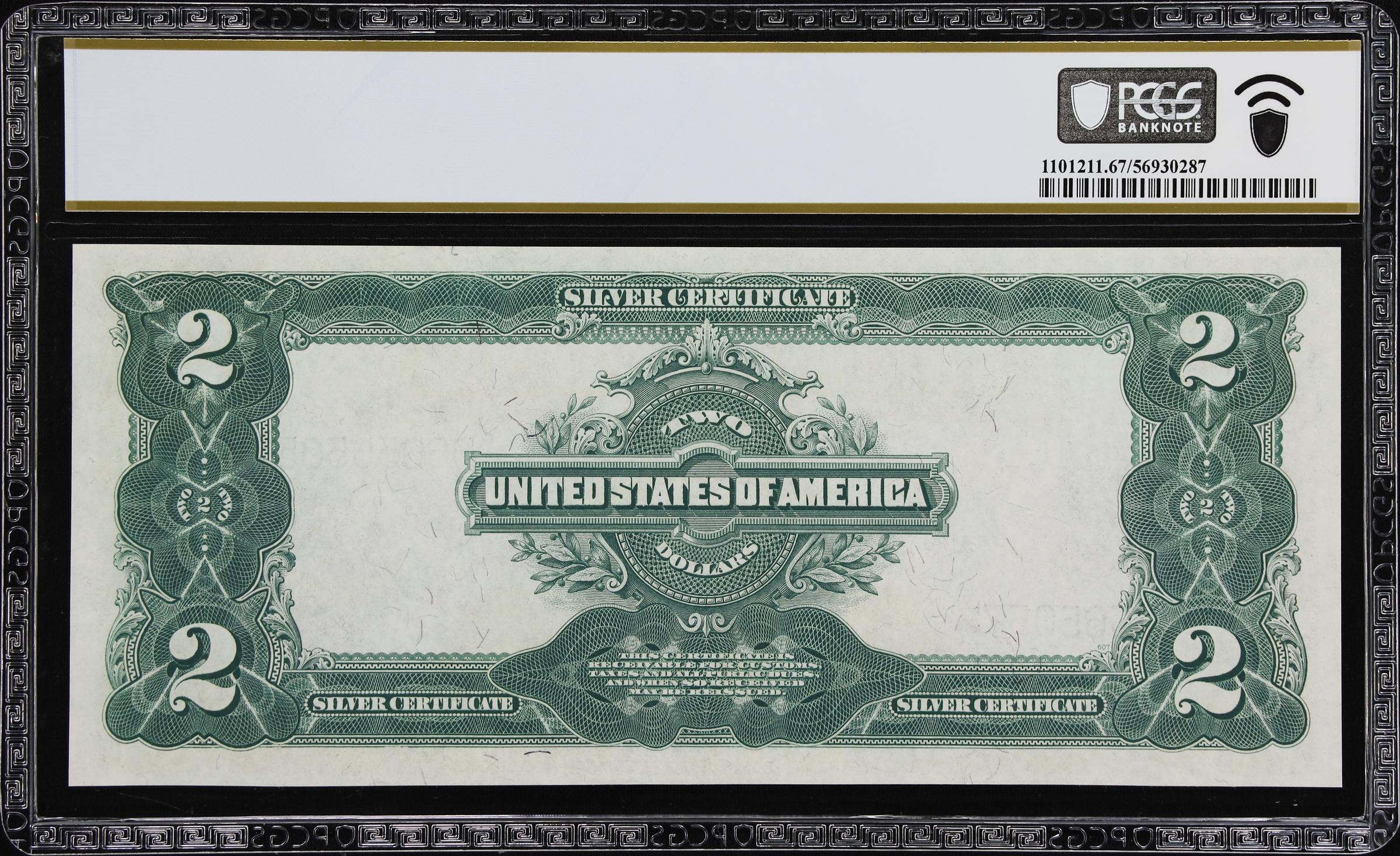 image for: Fr. 251. 1899 $2 Silver Certificate. PCGS Banknote Superb Gem Uncirculated 67 PPQ.