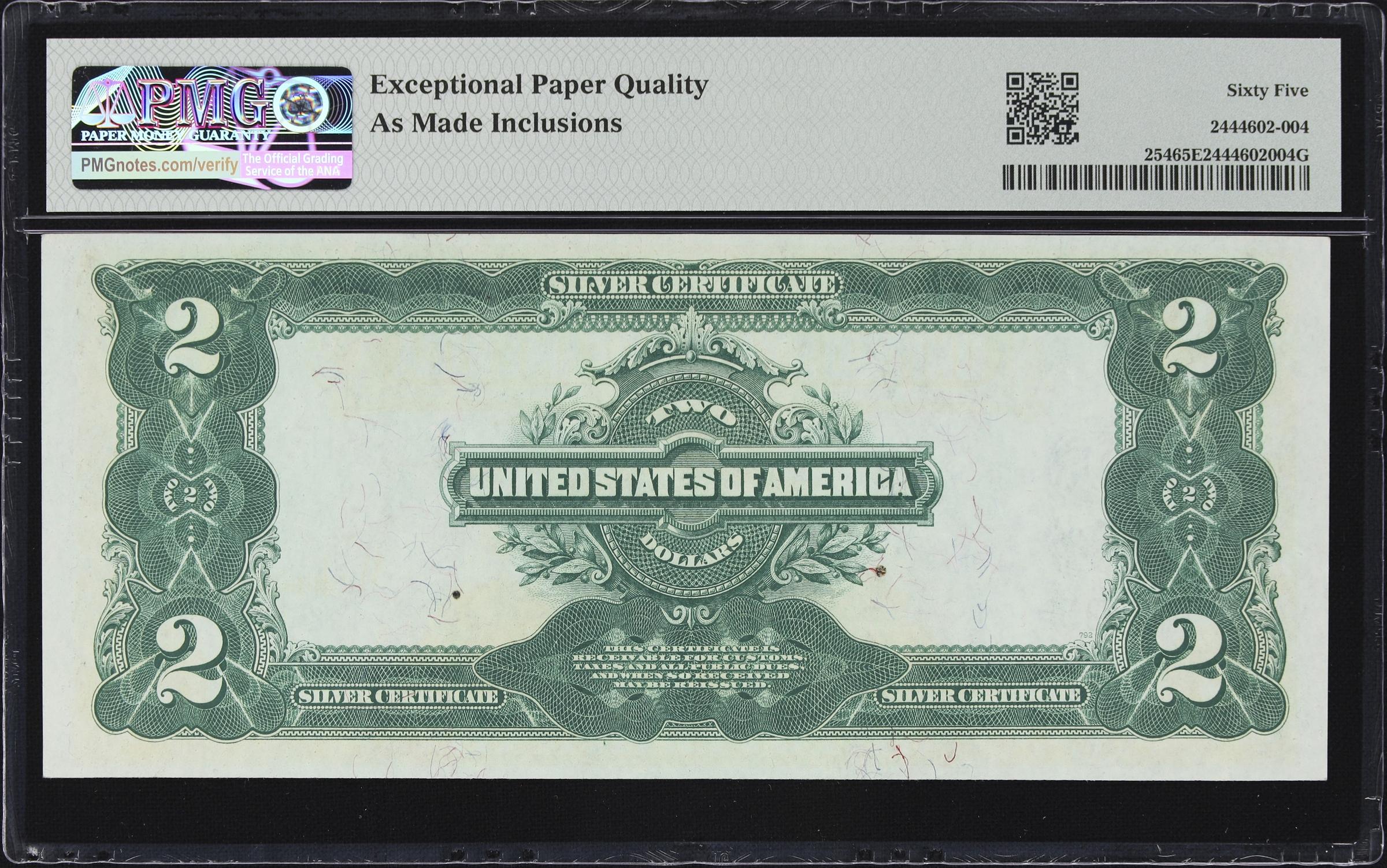 image for: Cut Sheet of (4) Fr. 254. 1899 $2 Silver Certificates. PMG Choice Uncirculated 64 to Gem Uncirculated 65 EPQ. Carmi A. Thompson Courtesy Autographs. Serial Numbers 25, 26, 27 & 28.