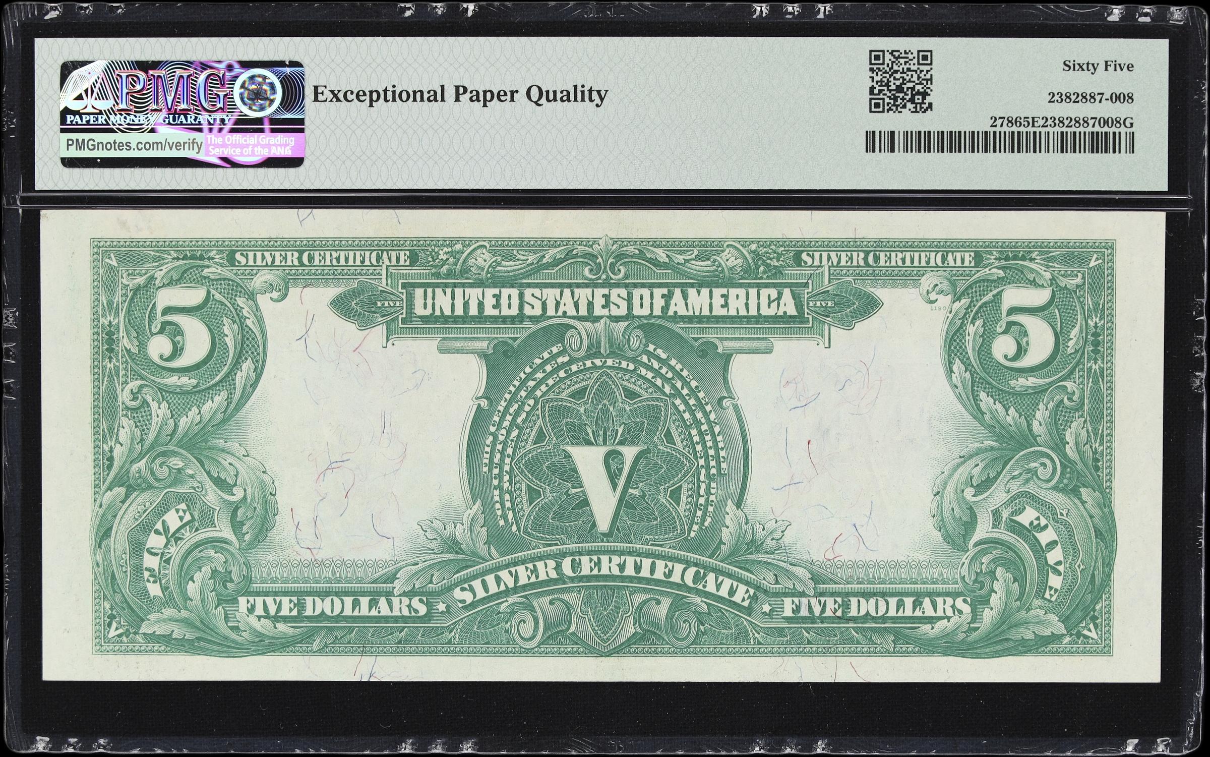 image for: Fr. 278. 1899 $5 Silver Certificate. PMG Gem Uncirculated 65 EPQ.