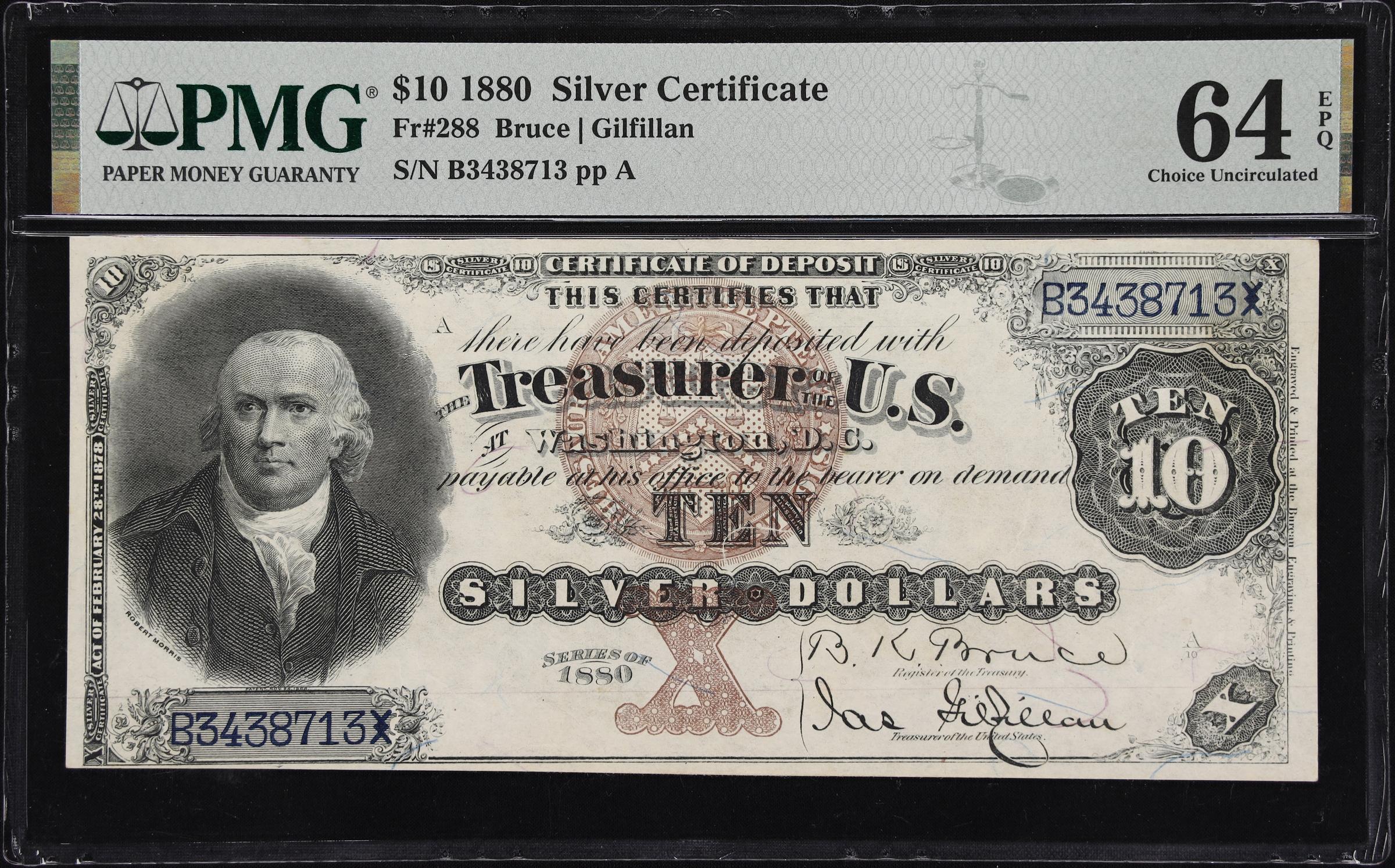 image for: Fr. 288. 1880 $10 Silver Certificate. PMG Choice Uncirculated 64 EPQ.