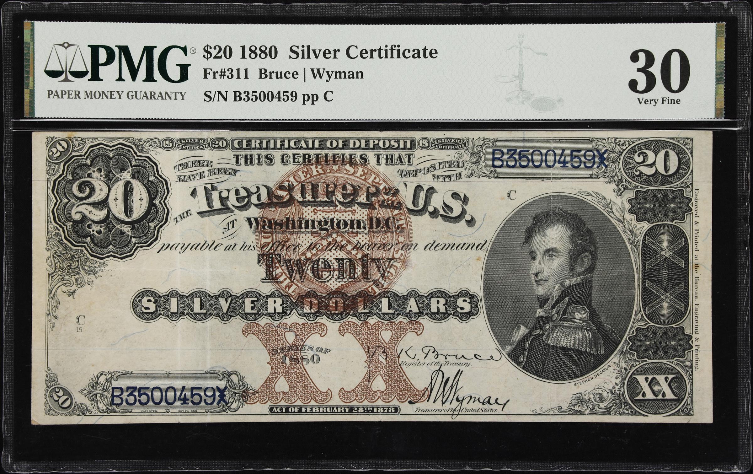 image for: Fr. 311. 1880 $20 Silver Certificate. PMG Very Fine 30.