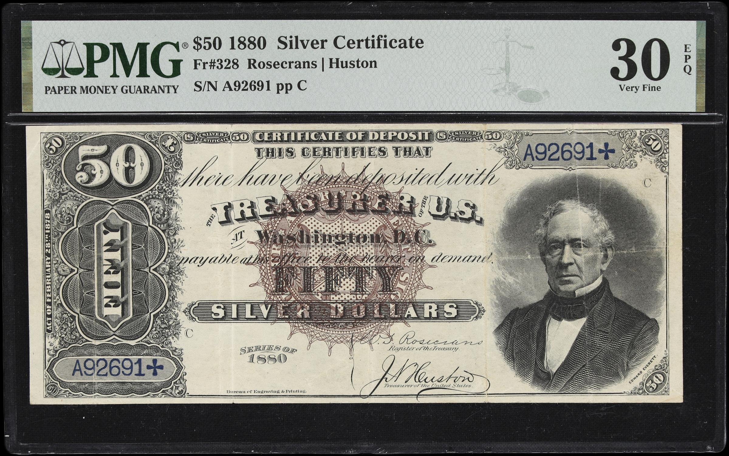 image for: Fr. 328. 1880 $50 Silver Certificate. PMG Very Fine 30 EPQ.