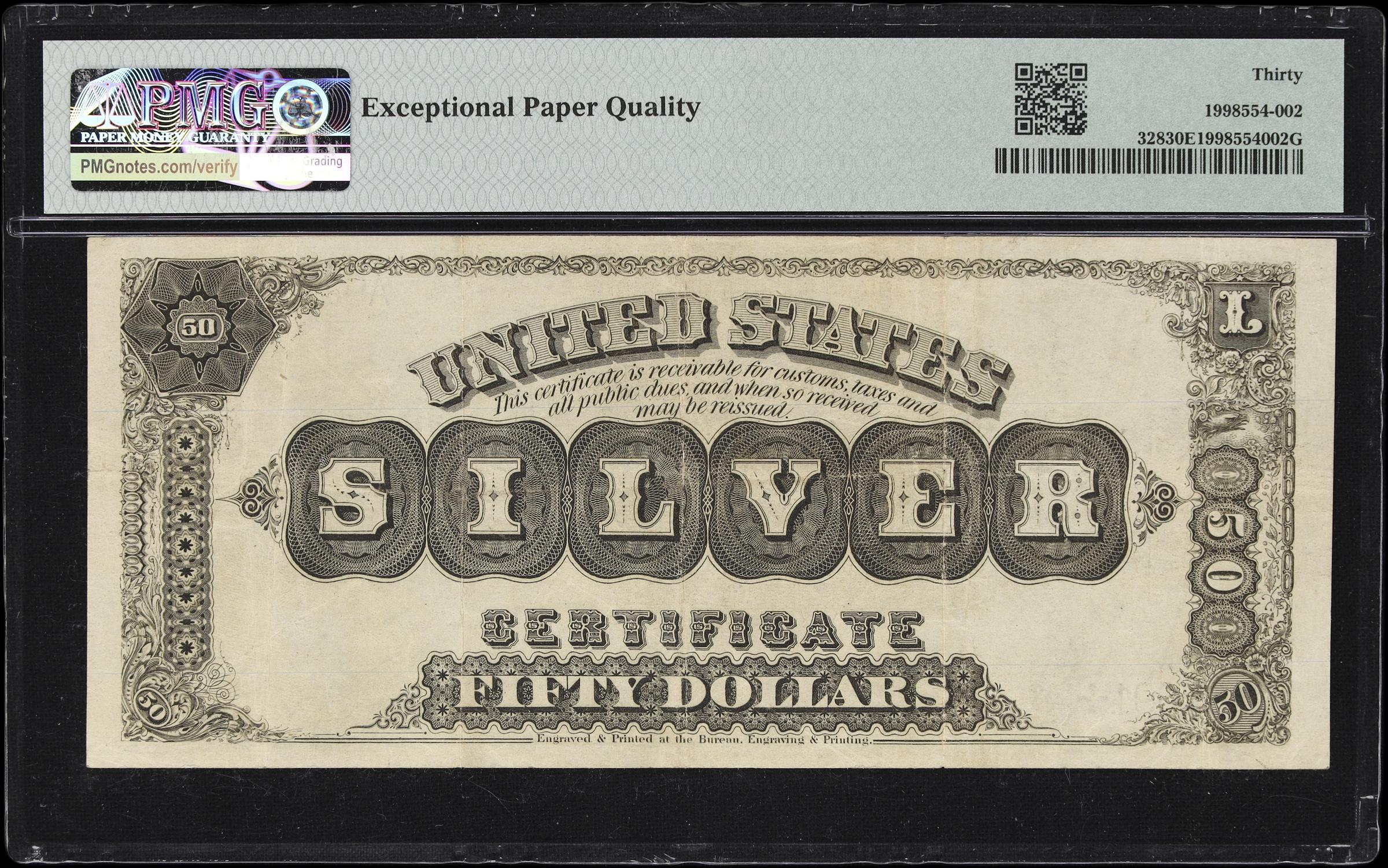 image for: Fr. 328. 1880 $50 Silver Certificate. PMG Very Fine 30 EPQ.