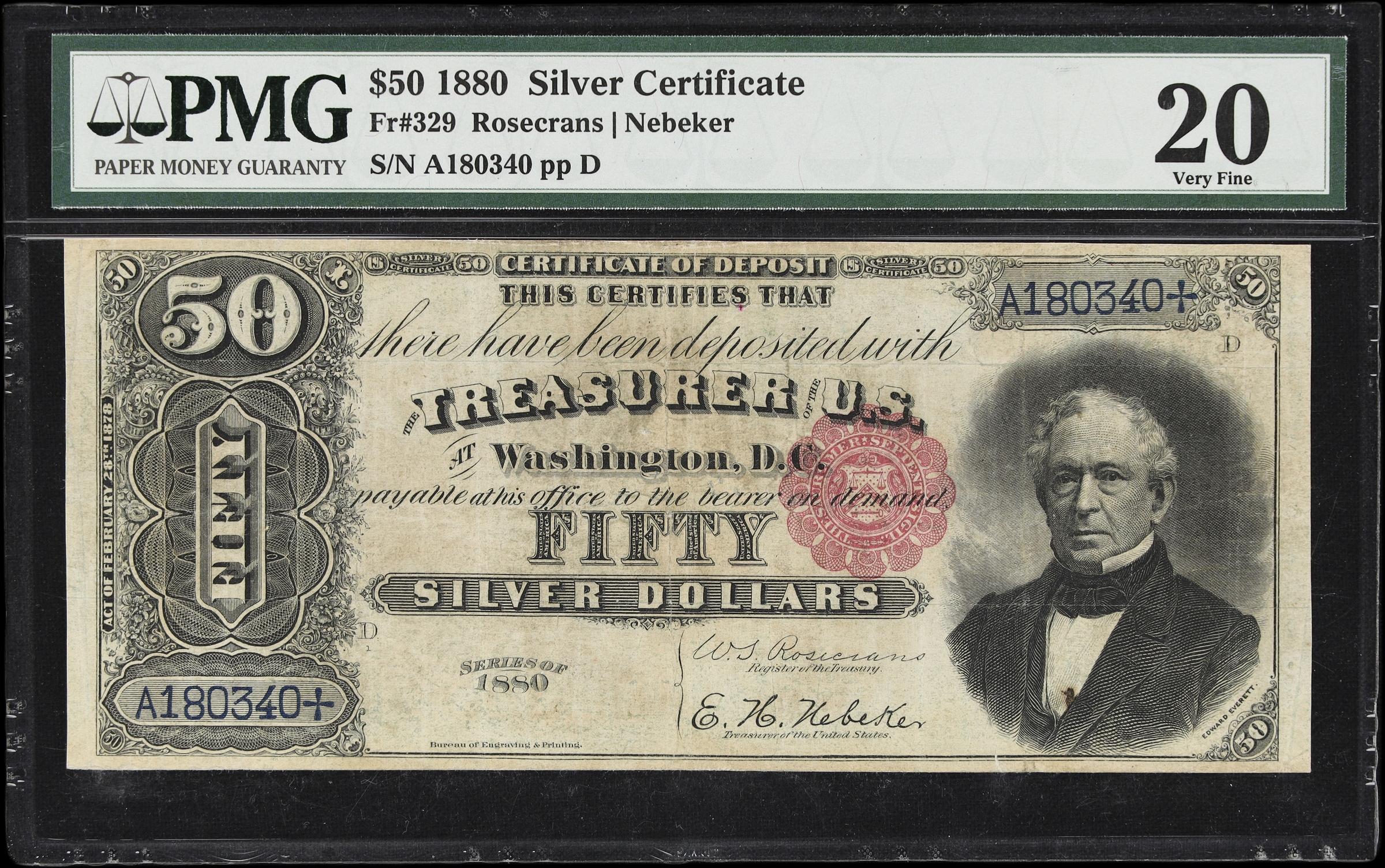 image for: Fr. 329. 1880 $50 Silver Certificate. PMG Very Fine 20.
