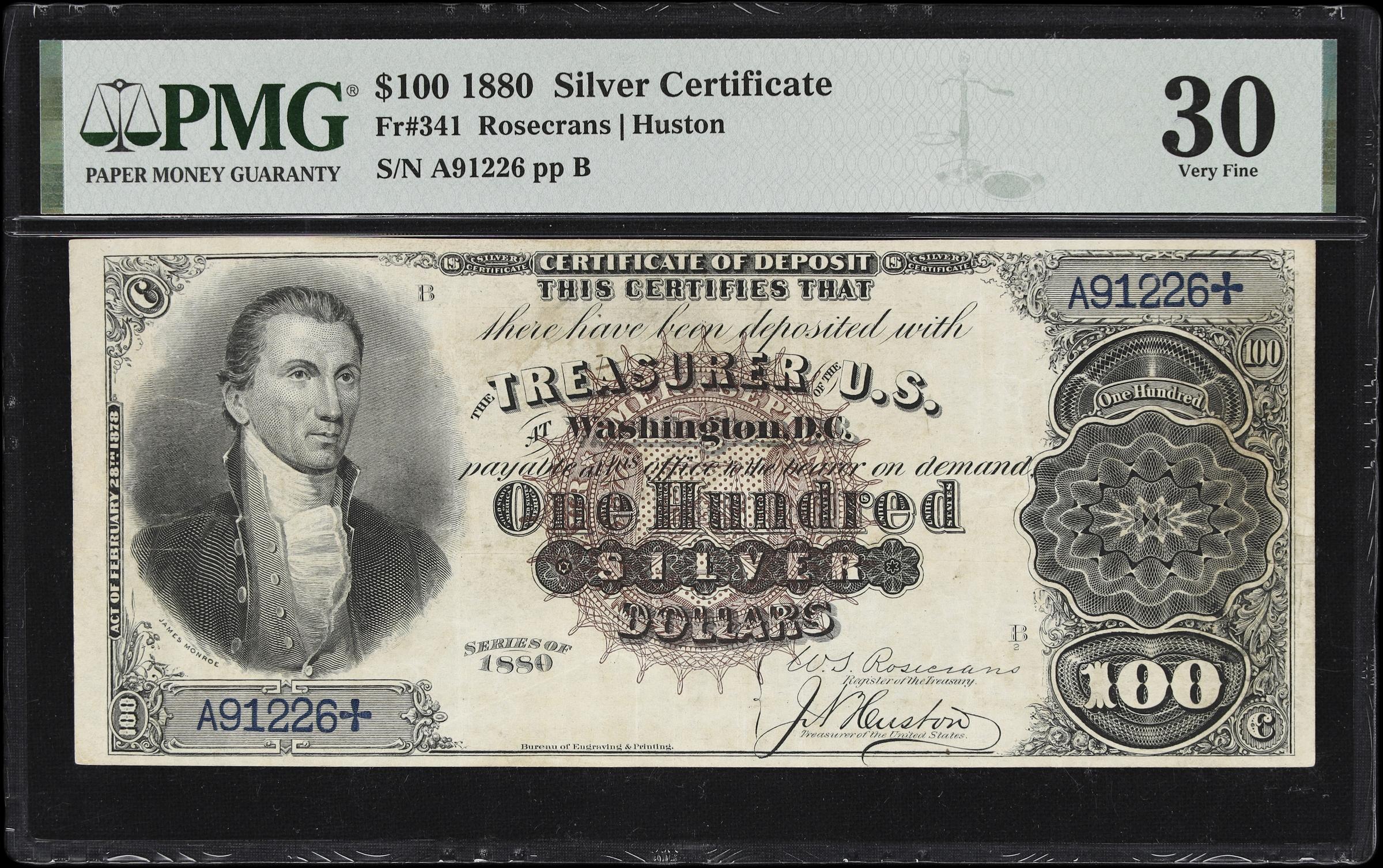 image for: Fr. 341. 1880 $100 Silver Certificate. PMG Very Fine 30.