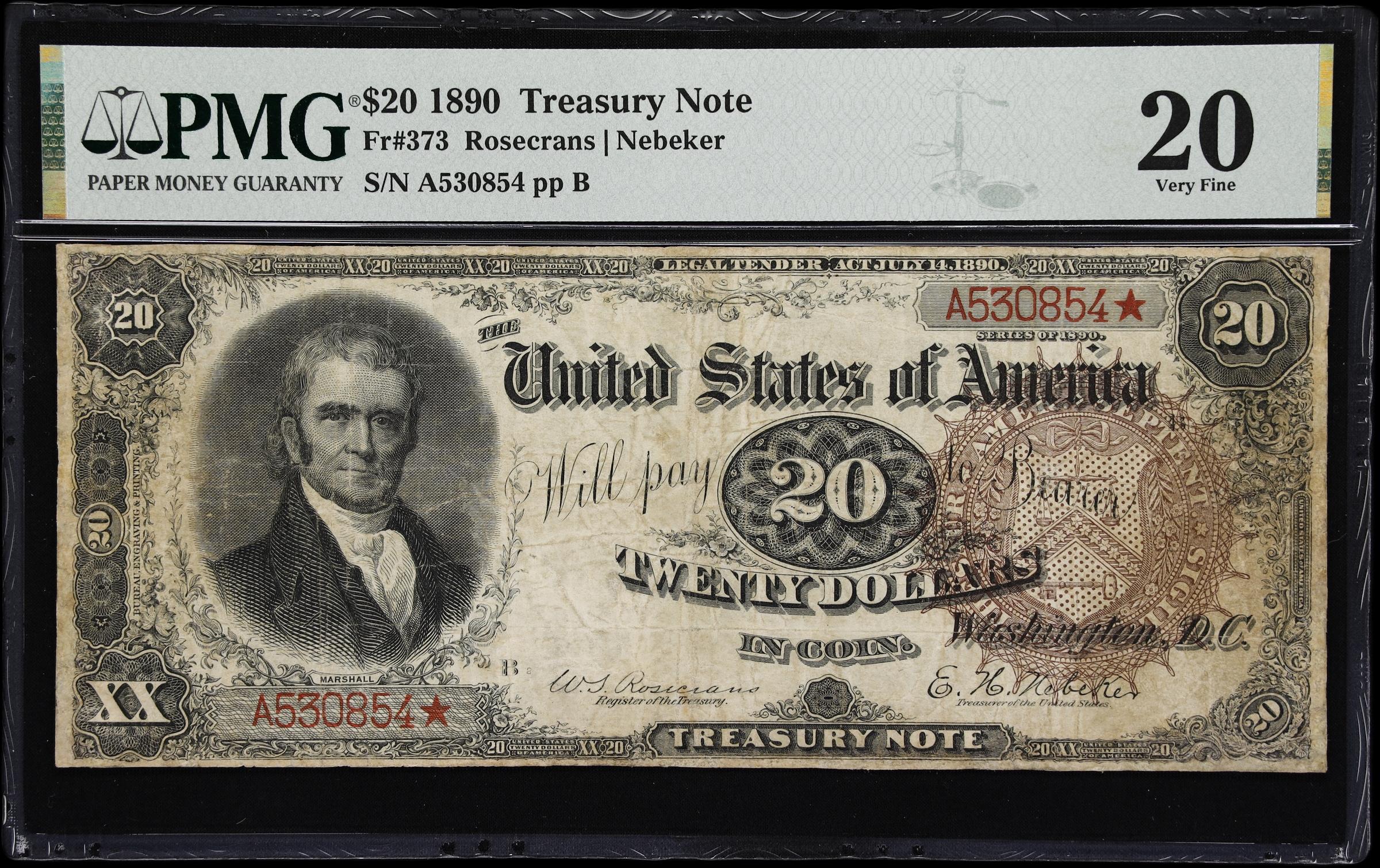 image for: Fr. 373. 1890 $20 Treasury Note. PMG Very Fine 20.