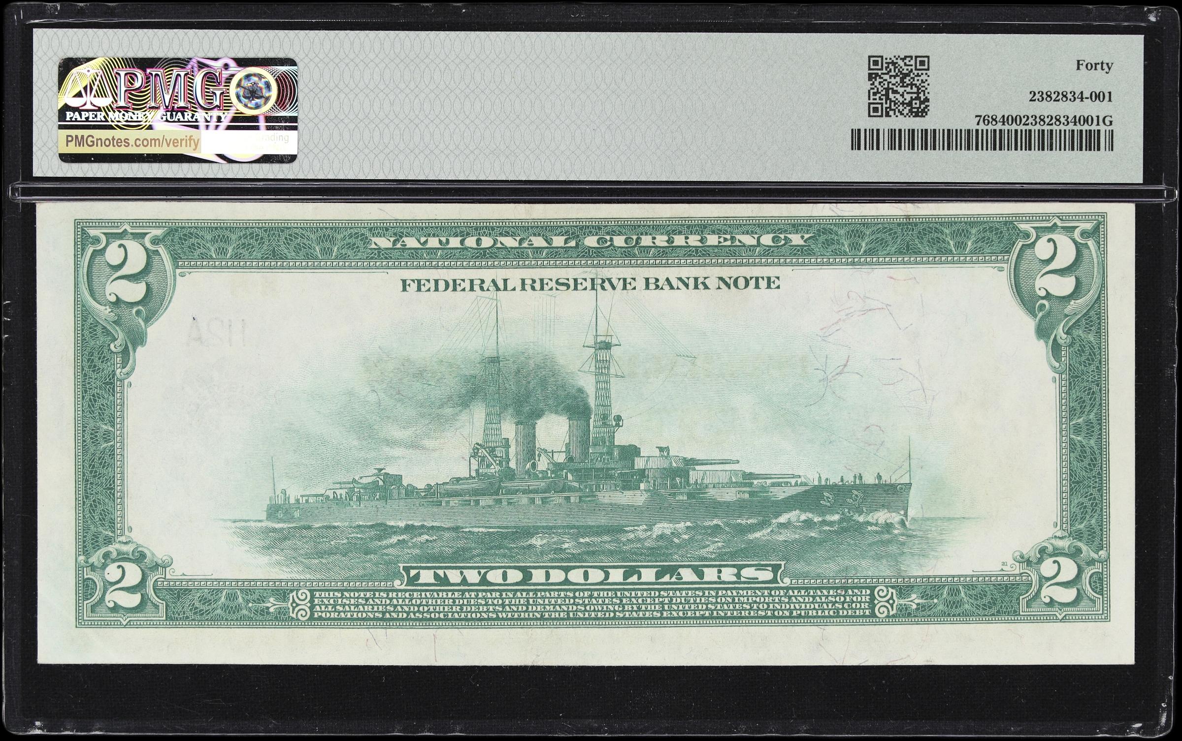 image for: Fr. 768. 1918 $2 Federal Reserve Bank Note. St. Louis. PMG Extremely Fine 40. Serial Number 2.