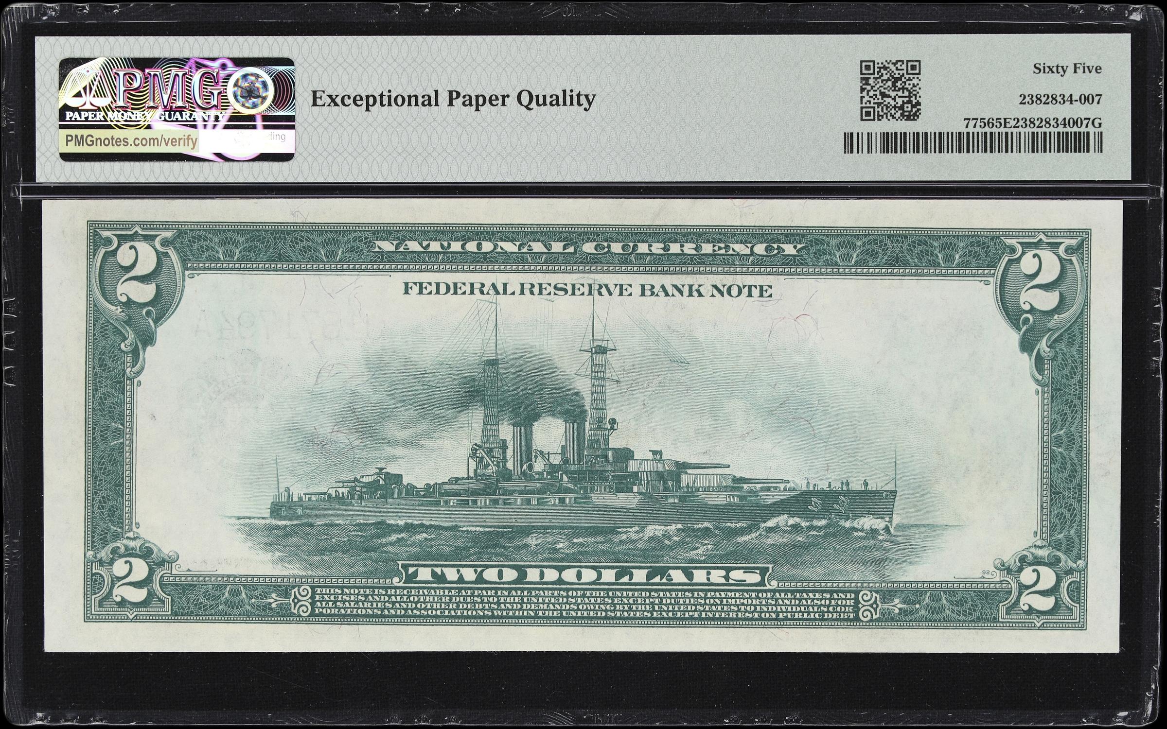 image for: Fr. 775. 1918 $2 Federal Reserve Bank Note. Kansas City. PMG Gem Uncirculated 65 EPQ.