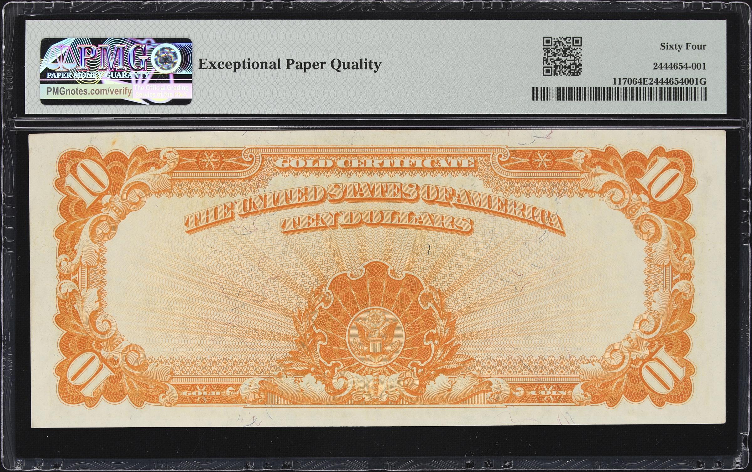 image for: Fr. 1170. 1907 $10 Gold Certificate. PMG Choice Uncirculated 64 EPQ. Serial Number 1.