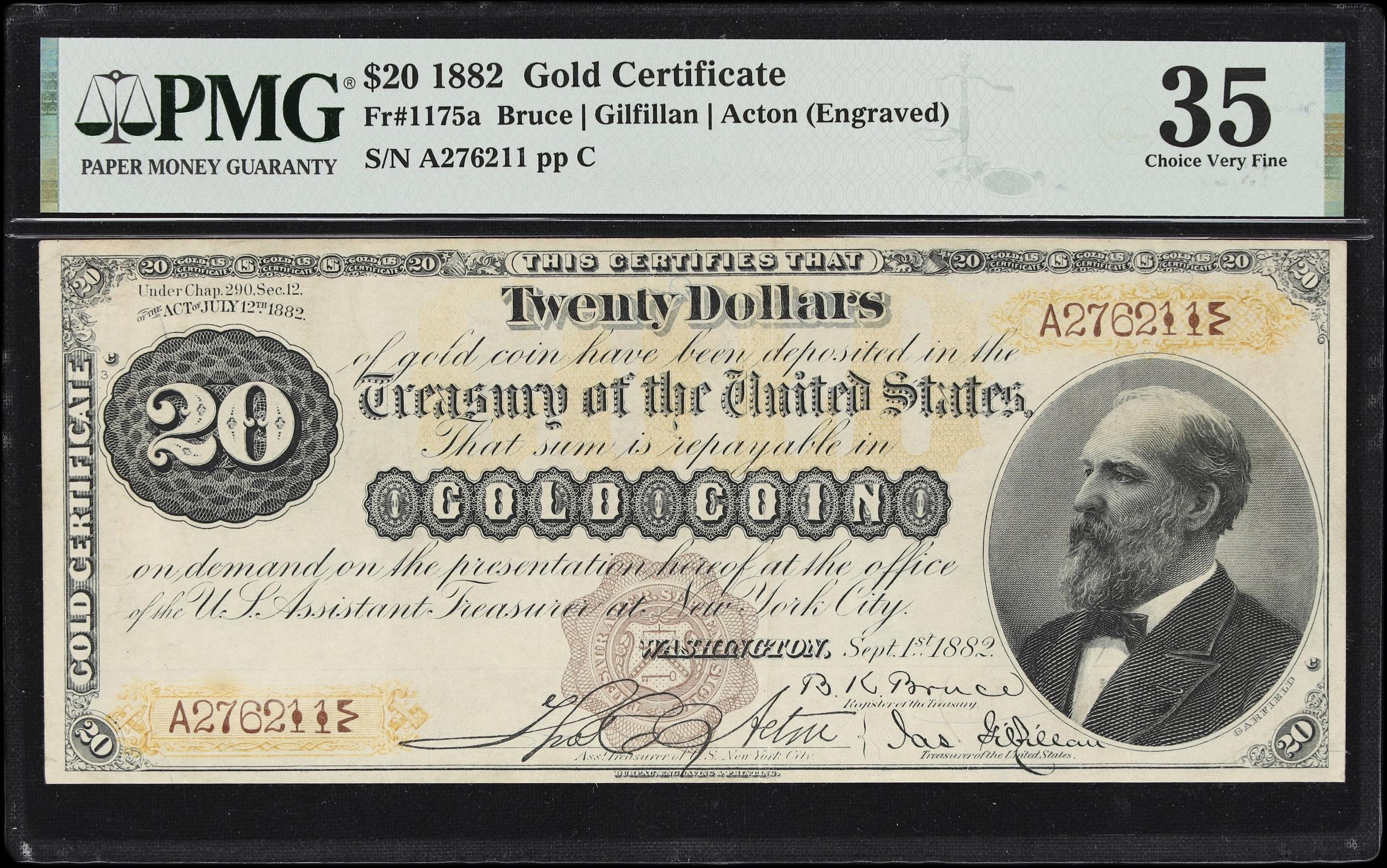 image for: Fr. 1175a. 1882 $20 Gold Certificate. PMG Choice Very Fine 35. Acton Engraved Countersignature.