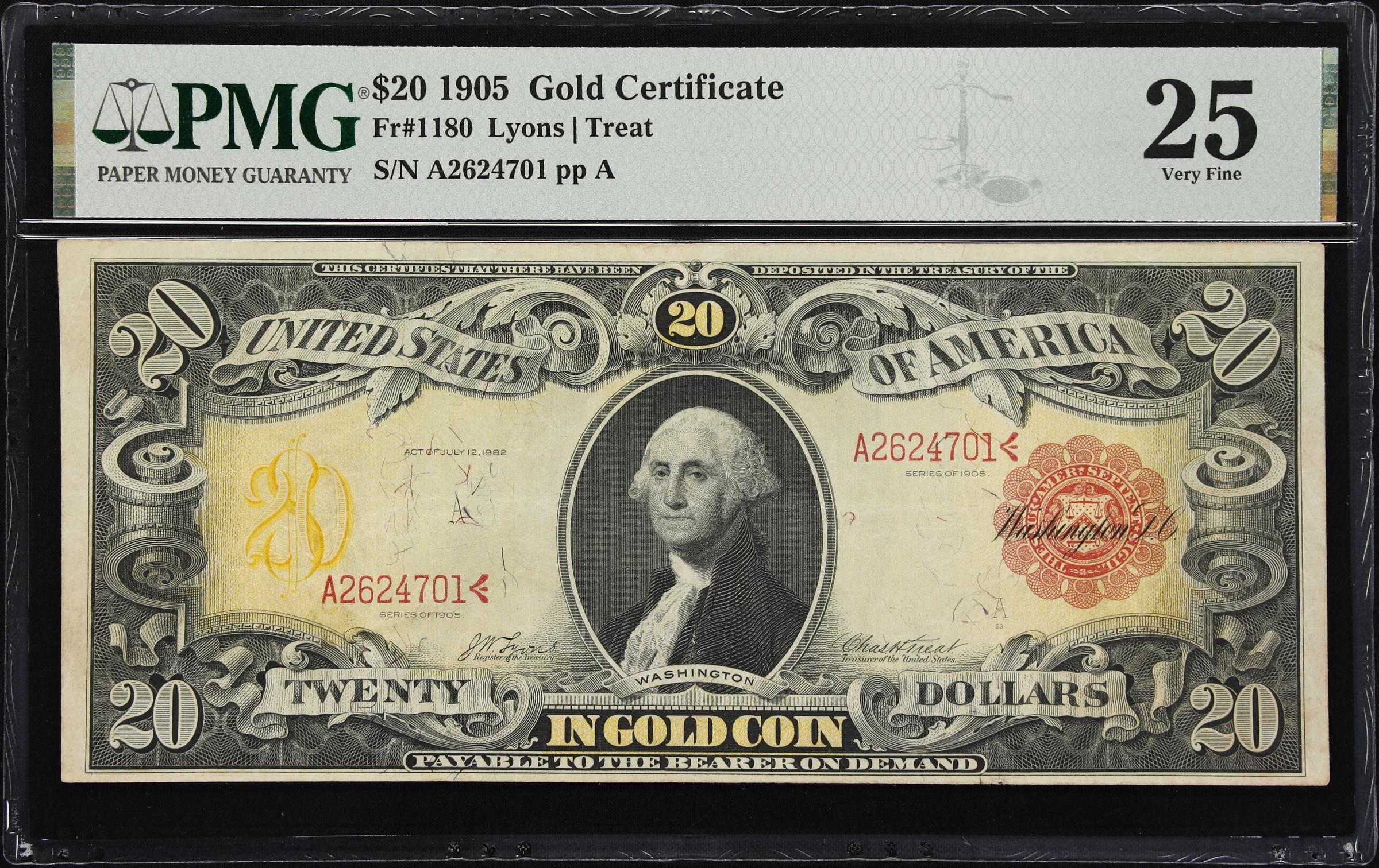 image for: Fr. 1180. 1905 $20 Gold Certificate. PMG Very Fine 25.