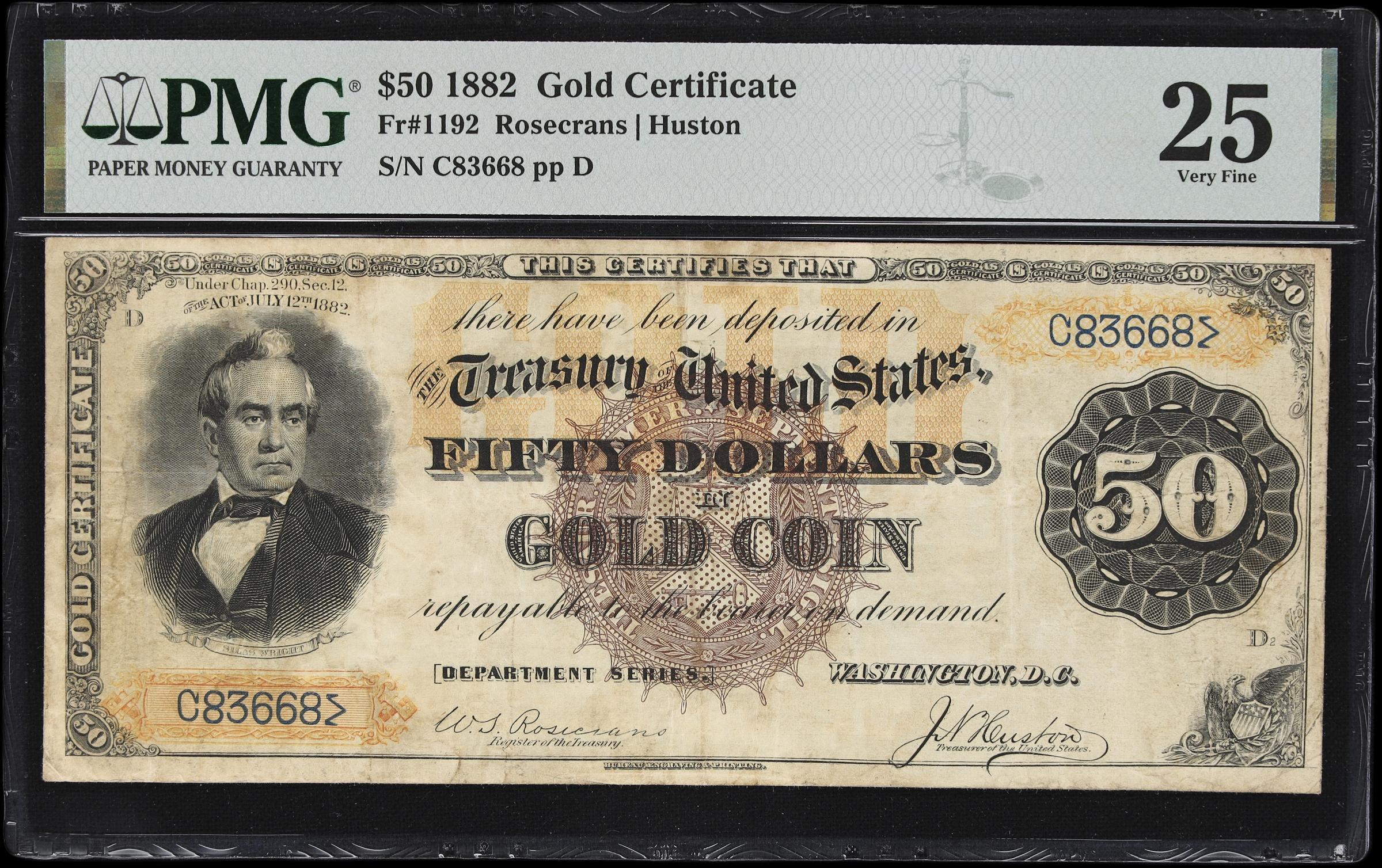 image for: Fr. 1192. 1882 $50 Gold Certificate. PMG Very Fine 25.