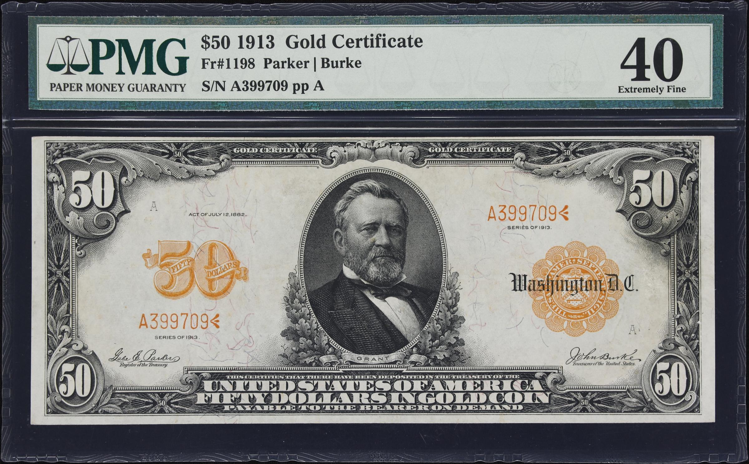 image for: Fr. 1198. 1913 $50 Gold Certificate. PMG Extremely Fine 40.