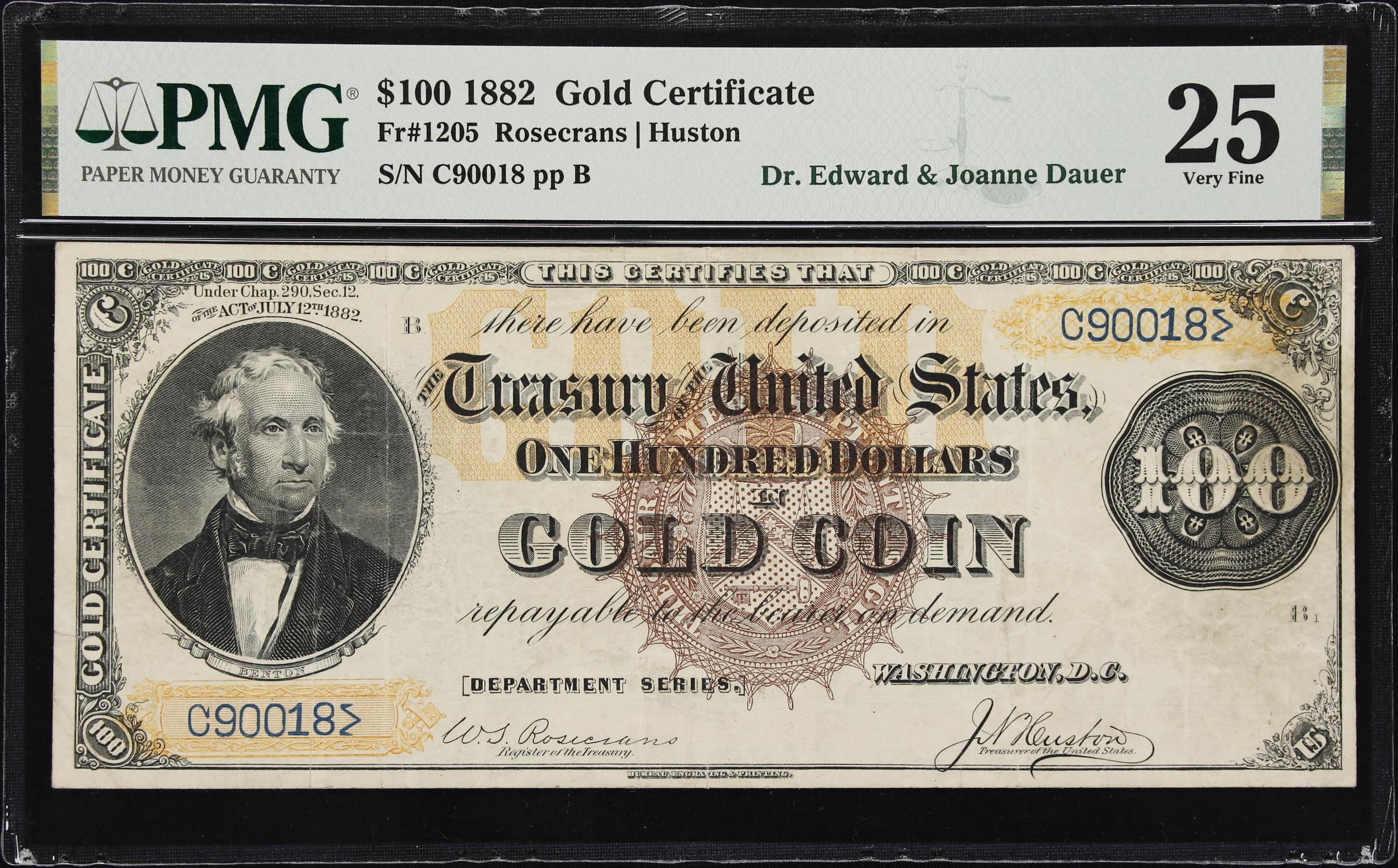 image for: Fr. 1205. 1882 $100 Gold Certificate. PMG Very Fine 25.